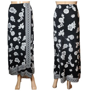 J. Jill Jersey Faux Wrap Maxi Skirt Black Floral Pullon Size Small